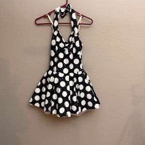 Weissman Black and White Polka Dot Halter Dress